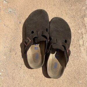 Birkenstock Boston Suede Leather Soft Footbed Clog Mocha Unisex Adults Shoes